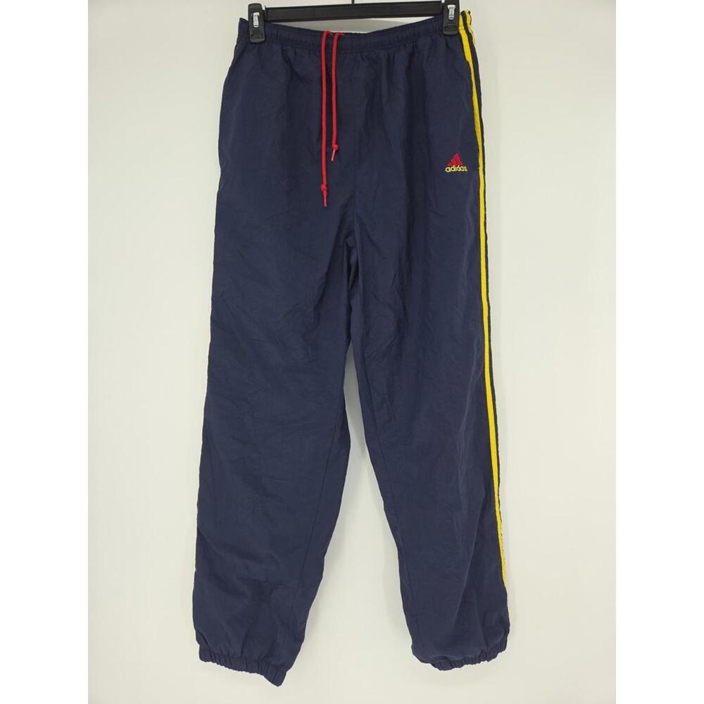 Adidas Vintage 90s Windbreaker Pants Large Navy Yellow Side Zip 32x31